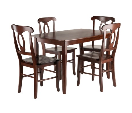 Inglewood Dining Table with 4 Keyhole-Back Chairs, 47' Wide, Walnut