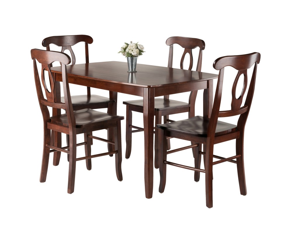 Inglewood Dining Table with 4 Keyhole-Back Chairs, 47' Wide, Walnut
