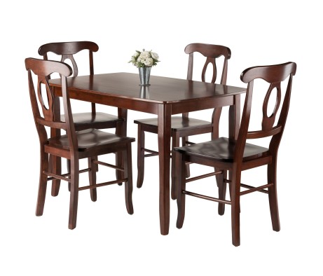 Inglewood Dining Table with 4 Keyhole-Back Chairs, 47' Wide, Walnut