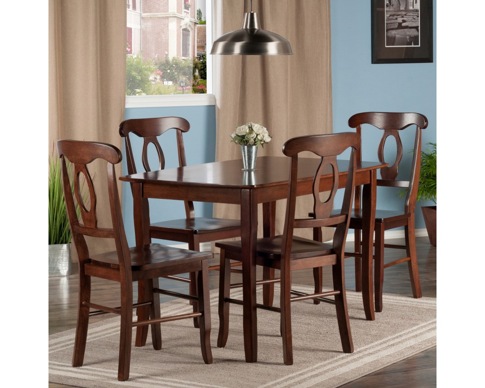 Inglewood Dining Table with 4 Keyhole-Back Chairs, 47' Wide, Walnut