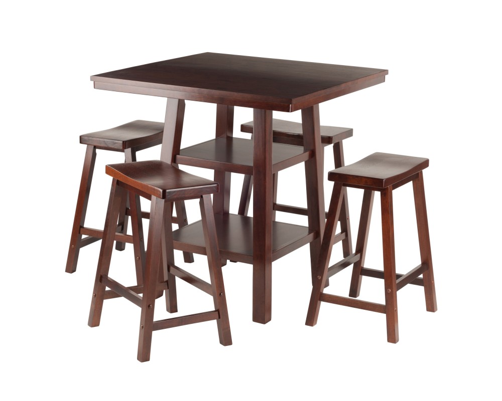 Orlando 5-Pc High Dining Table with 4 Saddle Seat Counter Stools, Walnut