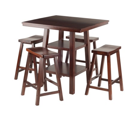 Orlando 5-Pc High Dining Table with 4 Saddle Seat Counter Stools, Walnut
