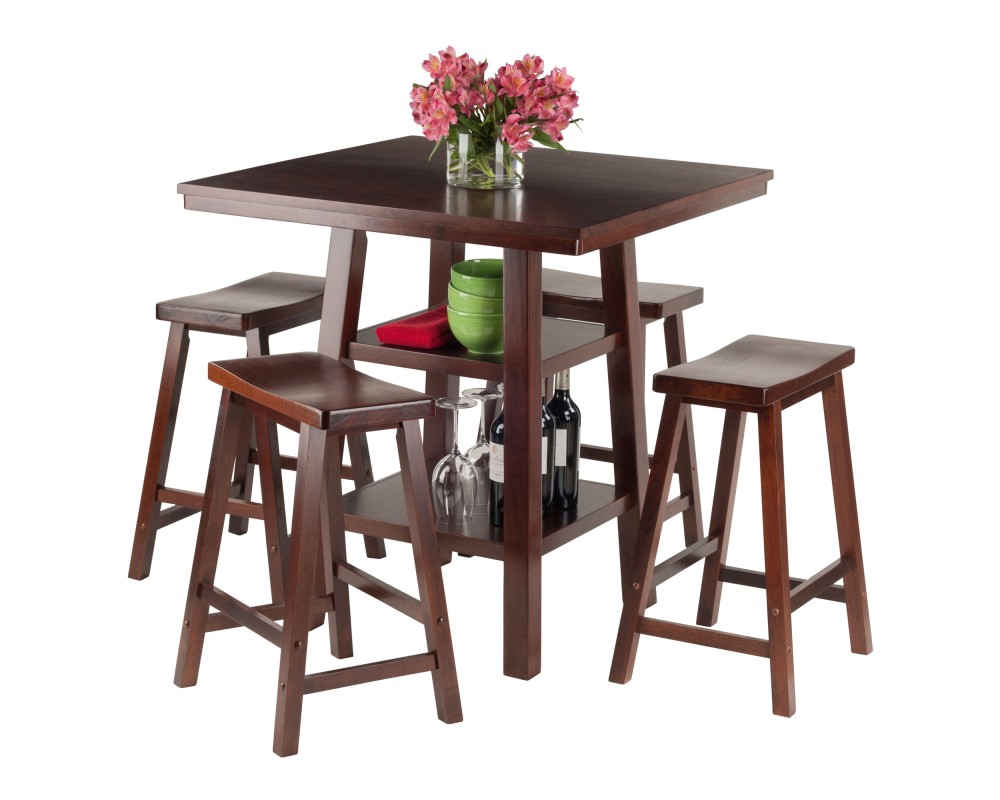 Orlando 5-Pc High Dining Table with 4 Saddle Seat Counter Stools, Walnut