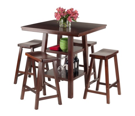 Orlando 5-Pc High Dining Table with 4 Saddle Seat Counter Stools, Walnut