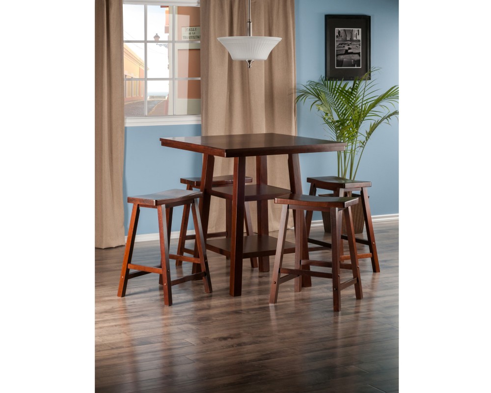 Orlando 5-Pc High Dining Table with 4 Saddle Seat Counter Stools, Walnut