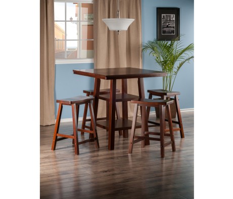 Orlando 5-Pc High Dining Table with 4 Saddle Seat Counter Stools, Walnut