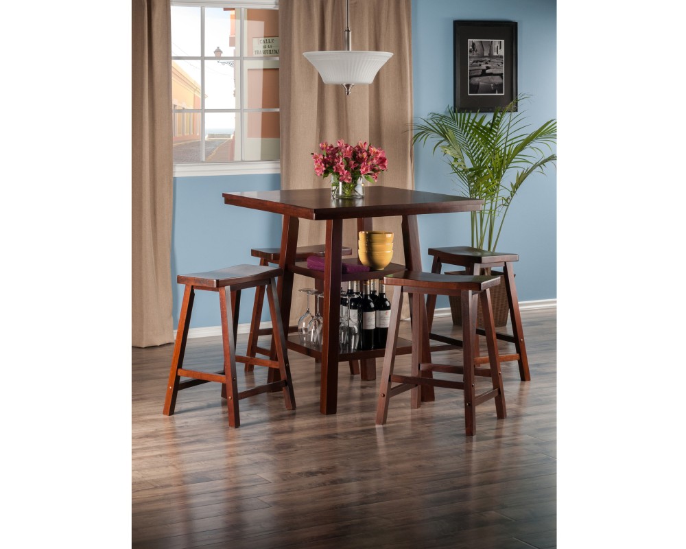 Orlando 5-Pc High Dining Table with 4 Saddle Seat Counter Stools, Walnut