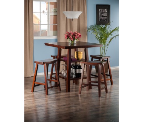 Orlando 5-Pc High Dining Table with 4 Saddle Seat Counter Stools, Walnut