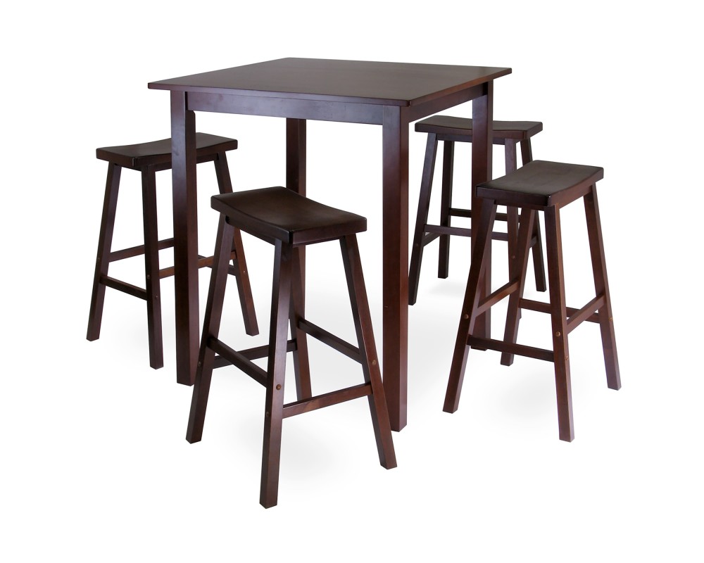 Parkland 5-Pc High Dining Table with 4 Saddle Seat Bar Stools, Walnut