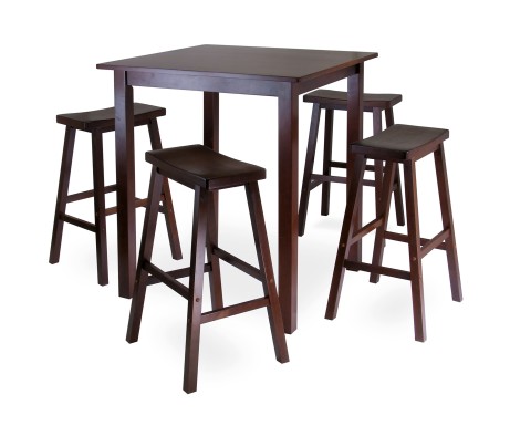Parkland 5-Pc High Dining Table with 4 Saddle Seat Bar Stools, Walnut