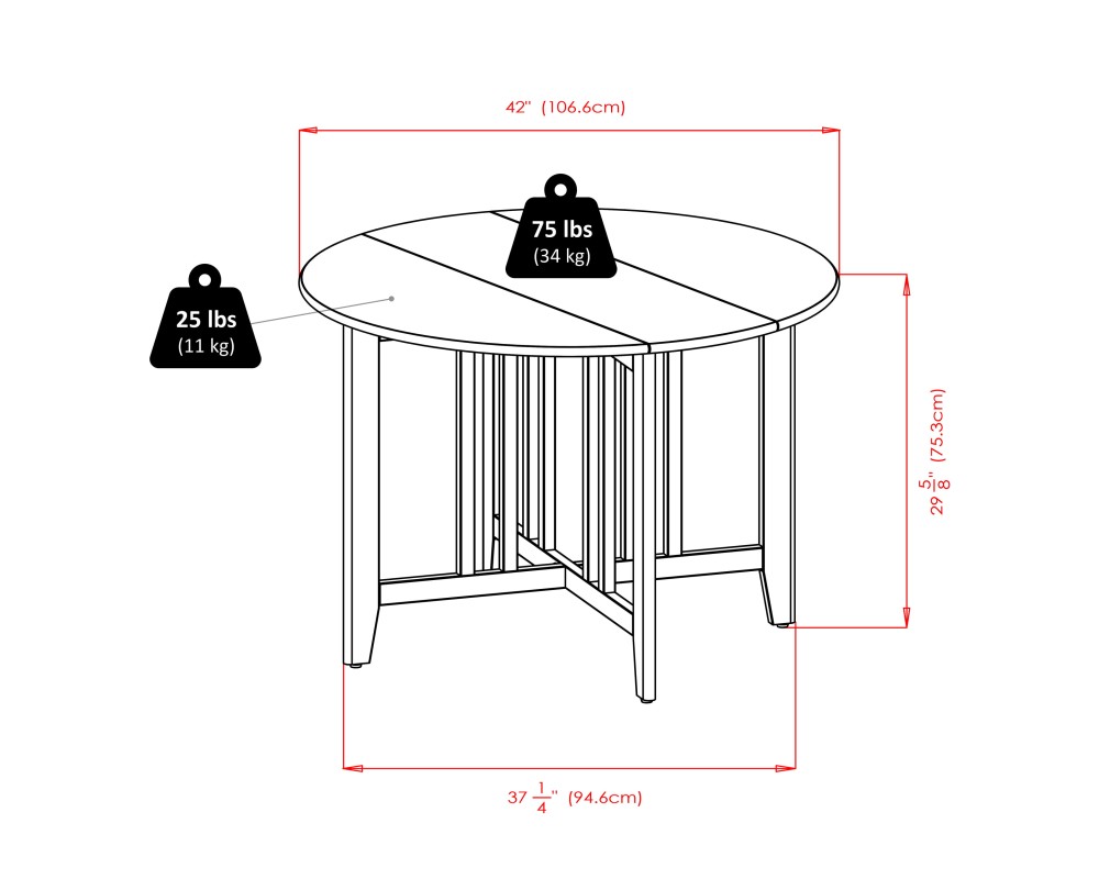 Alamo Foldable Round Dining Table, 42' Wide, with 4 Ladder Back Chairs, Walnut
