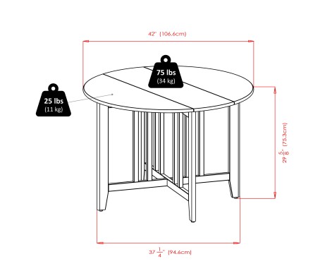 Alamo Foldable Round Dining Table, 42' Wide, with 4 Ladder Back Chairs, Walnut