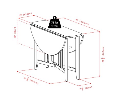 Alamo Foldable Round Dining Table, 42' Wide, with 4 Ladder Back Chairs, Walnut