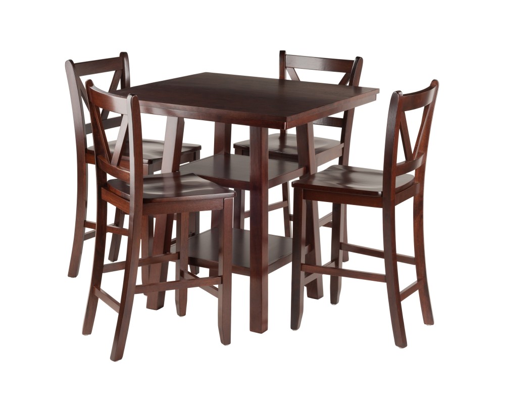 Orlando 5-Pc High Dining Table with 4 V-Back Counter Stools, Walnut