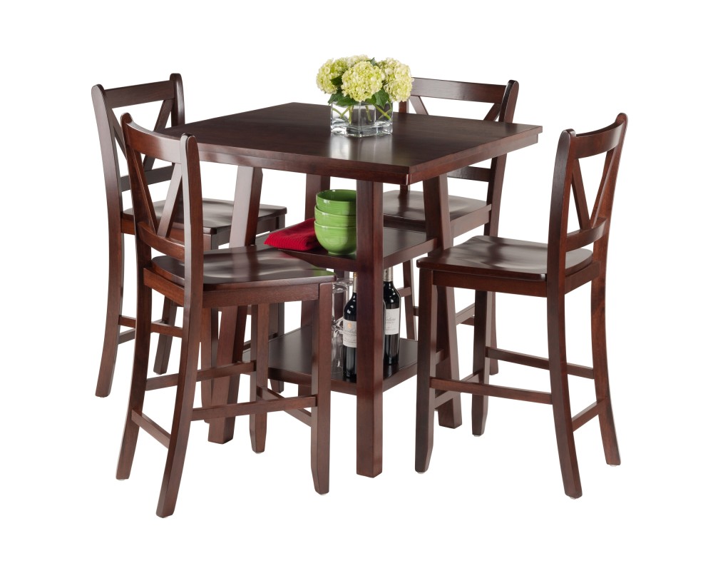 Orlando 5-Pc High Dining Table with 4 V-Back Counter Stools, Walnut