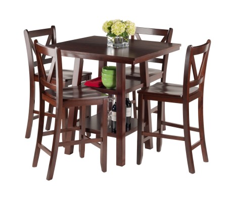 Orlando 5-Pc High Dining Table with 4 V-Back Counter Stools, Walnut