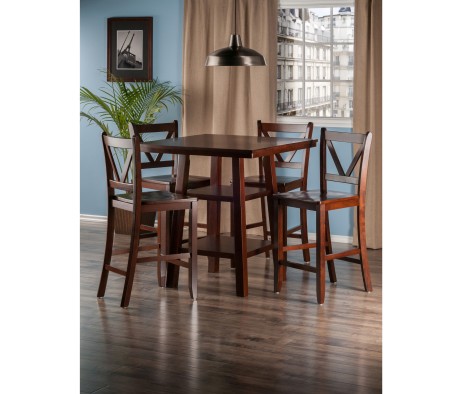Orlando 5-Pc High Dining Table with 4 V-Back Counter Stools, Walnut
