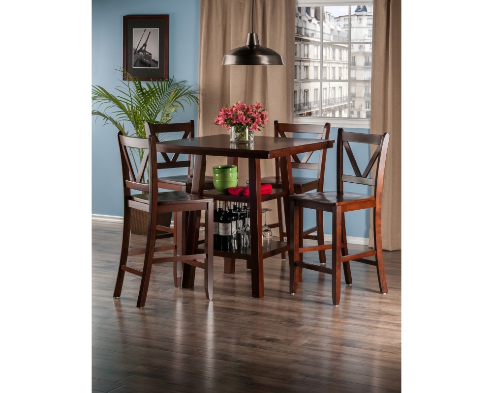 Orlando 5-Pc High Dining Table with 4 V-Back Counter Stools, Walnut