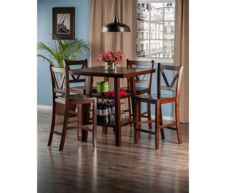 Orlando 5-Pc High Dining Table with 4 V-Back Counter Stools, Walnut