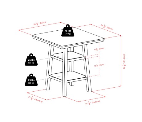 Orlando 5-Pc High Dining Table with 4 V-Back Counter Stools, Walnut