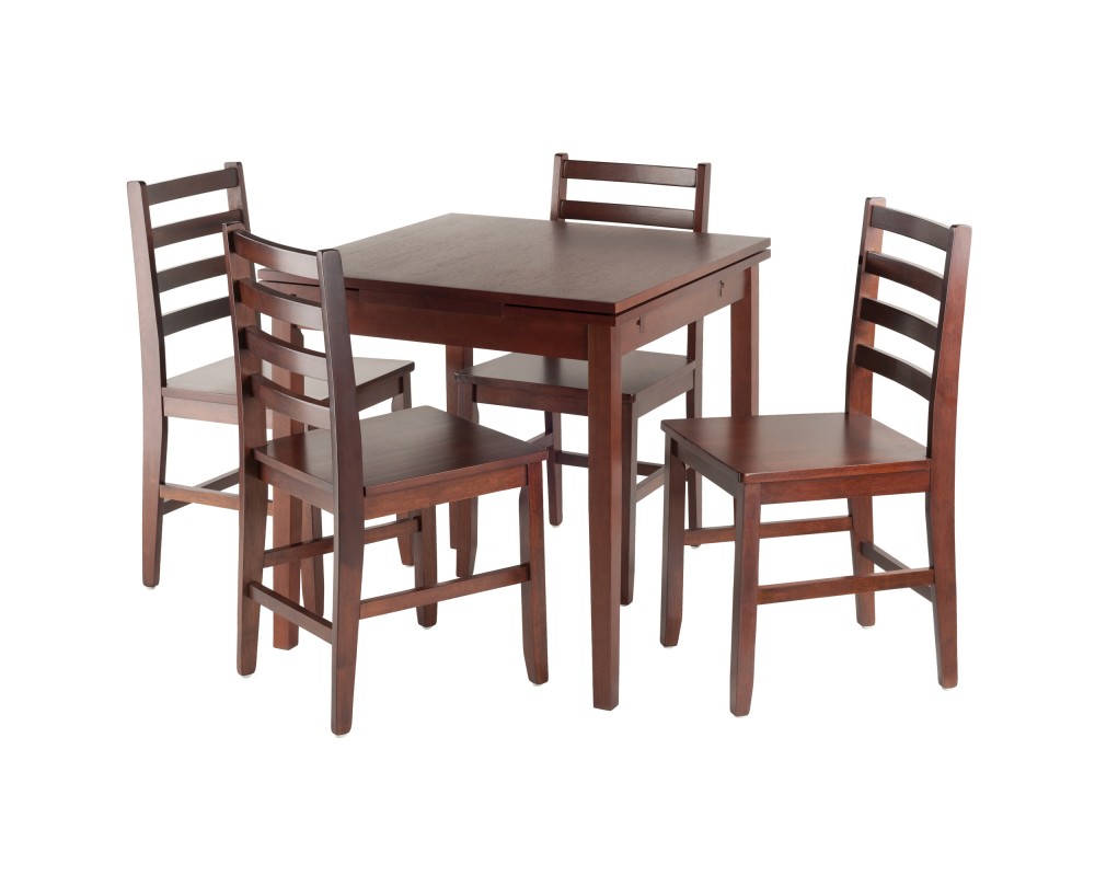 Pulman 5-Pc Extendable Dining Table with 4 Ladder Back Chairs, Walnut