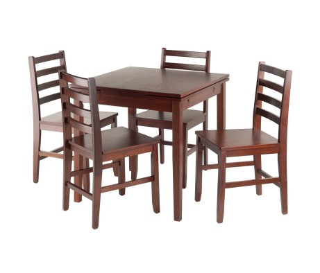 Pulman 5-Pc Extendable Dining Table with 4 Ladder Back Chairs, Walnut