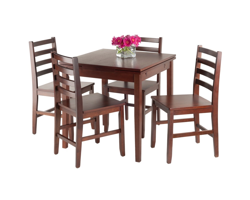 Pulman 5-Pc Extendable Dining Table with 4 Ladder Back Chairs, Walnut