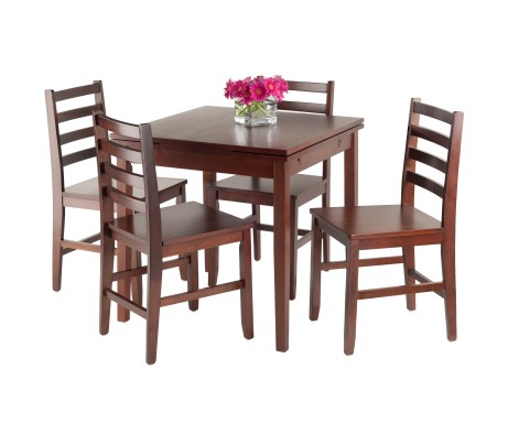 Pulman 5-Pc Extendable Dining Table with 4 Ladder Back Chairs, Walnut