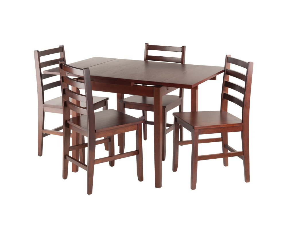 Pulman 5-Pc Extendable Dining Table with 4 Ladder Back Chairs, Walnut