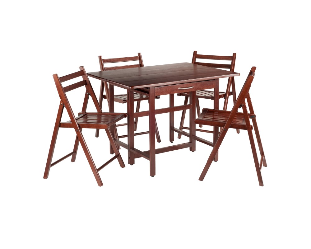 Taylor 5-Pc Drop Leaf Dining Table with 4 Foldable Chairs, Walnut