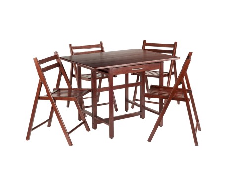 Taylor 5-Pc Drop Leaf Dining Table with 4 Foldable Chairs, Walnut