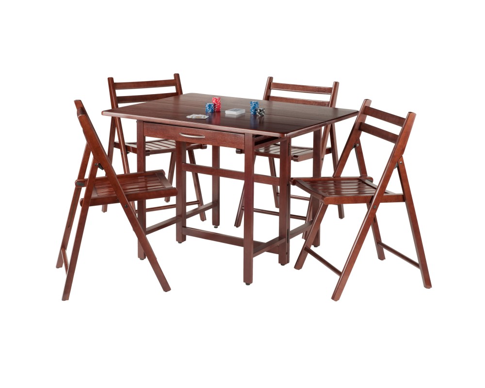Taylor 5-Pc Drop Leaf Dining Table with 4 Foldable Chairs, Walnut