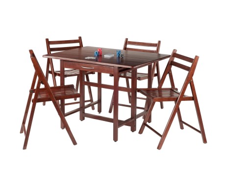 Taylor 5-Pc Drop Leaf Dining Table with 4 Foldable Chairs, Walnut