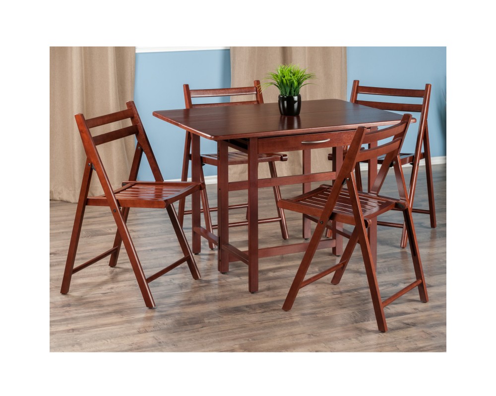 Taylor 5-Pc Drop Leaf Dining Table with 4 Foldable Chairs, Walnut
