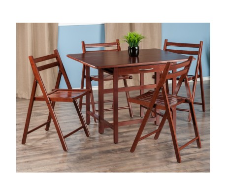 Taylor 5-Pc Drop Leaf Dining Table with 4 Foldable Chairs, Walnut