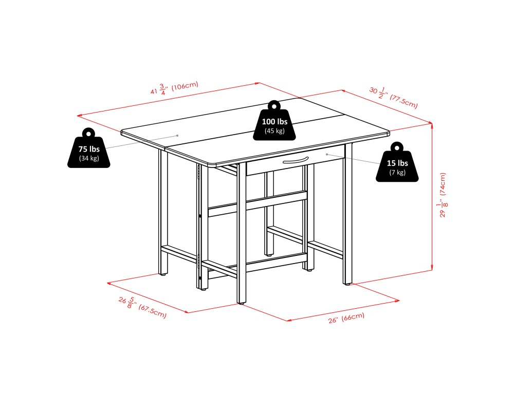 Taylor 5-Pc Drop Leaf Dining Table with 4 Foldable Chairs, Walnut