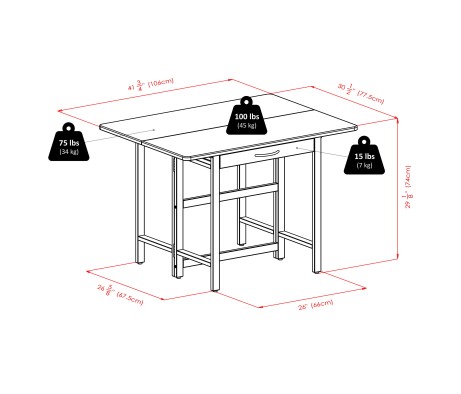 Taylor 5-Pc Drop Leaf Dining Table with 4 Foldable Chairs, Walnut