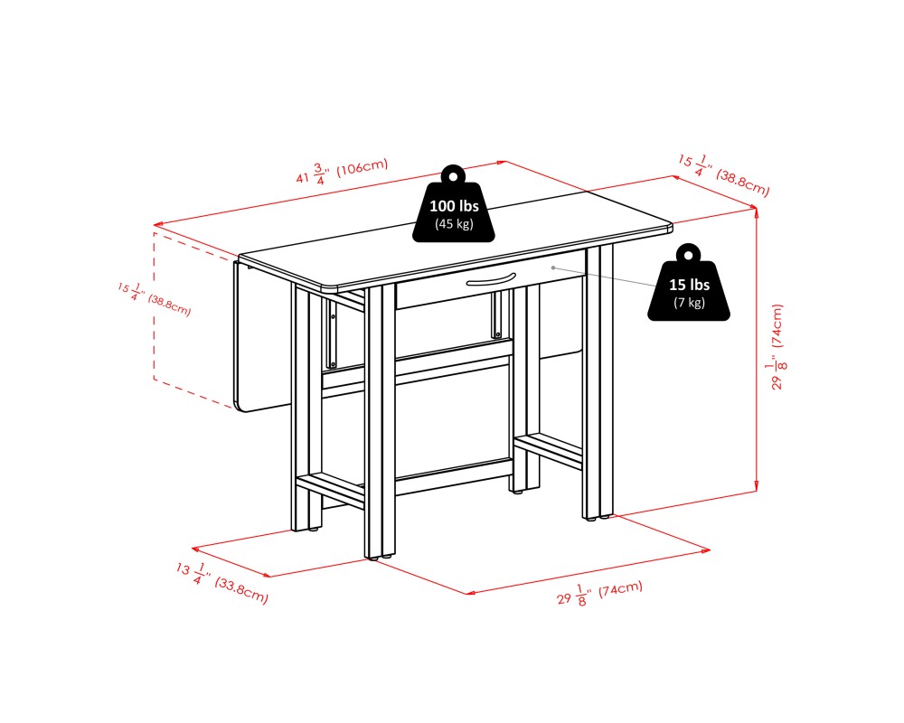 Taylor 5-Pc Drop Leaf Dining Table with 4 Foldable Chairs, Walnut
