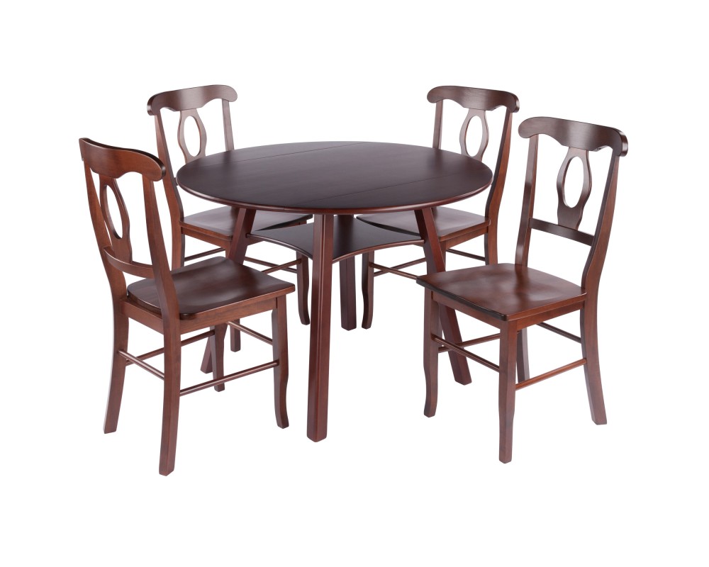 Marbelle Table 5-Pc Drop Leaf Dining Table with 4 Renaissance Chairs, Walnut Finish