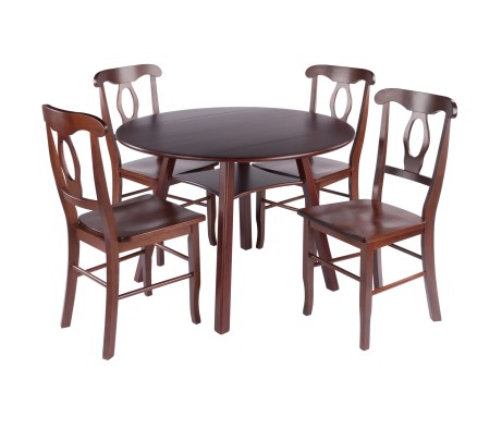 Marbelle Table 5-Pc Drop Leaf Dining Table with 4 Renaissance Chairs, Walnut Finish