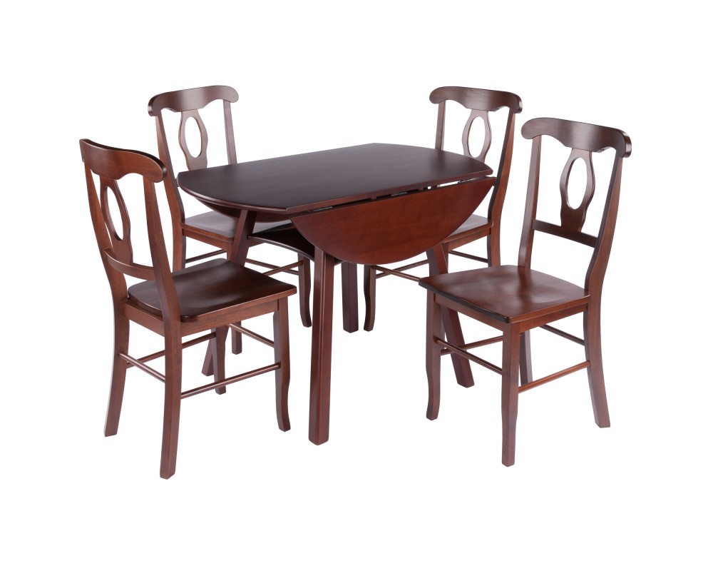 Marbelle Table 5-Pc Drop Leaf Dining Table with 4 Renaissance Chairs, Walnut Finish
