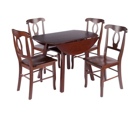 Marbelle Table 5-Pc Drop Leaf Dining Table with 4 Renaissance Chairs, Walnut Finish