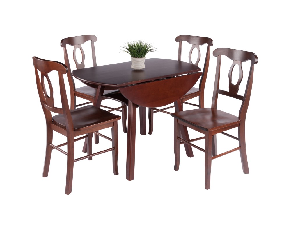 Marbelle Table 5-Pc Drop Leaf Dining Table with 4 Renaissance Chairs, Walnut Finish
