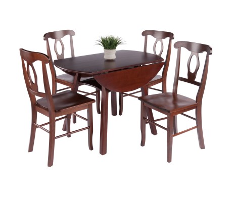 Marbelle Table 5-Pc Drop Leaf Dining Table with 4 Renaissance Chairs, Walnut Finish