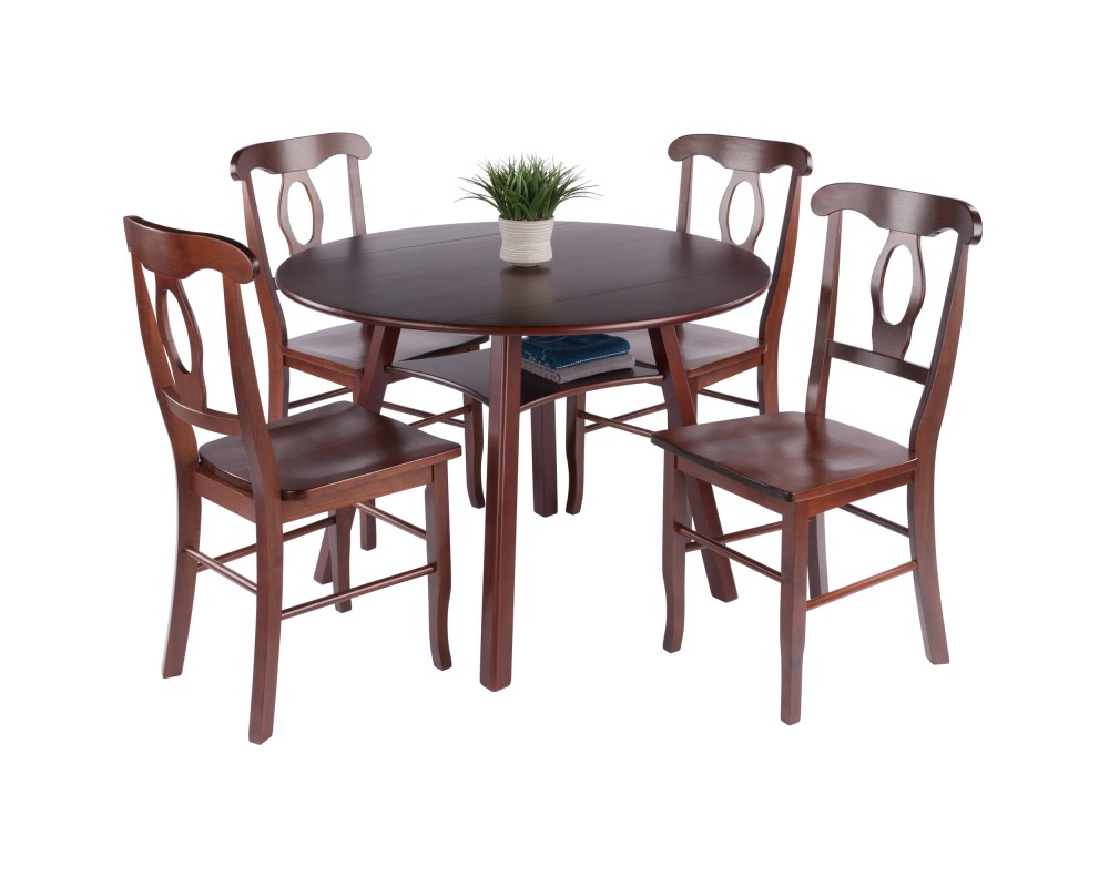 Marbelle Table 5-Pc Drop Leaf Dining Table with 4 Renaissance Chairs, Walnut Finish