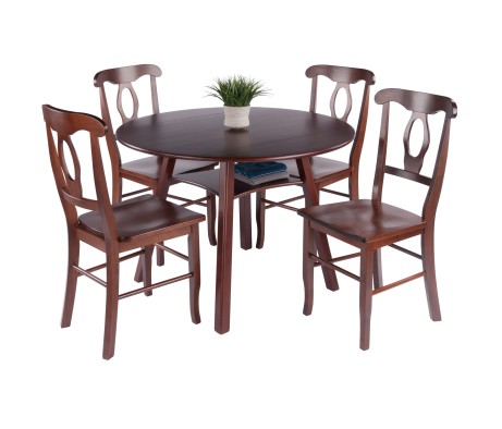 Marbelle Table 5-Pc Drop Leaf Dining Table with 4 Renaissance Chairs, Walnut Finish