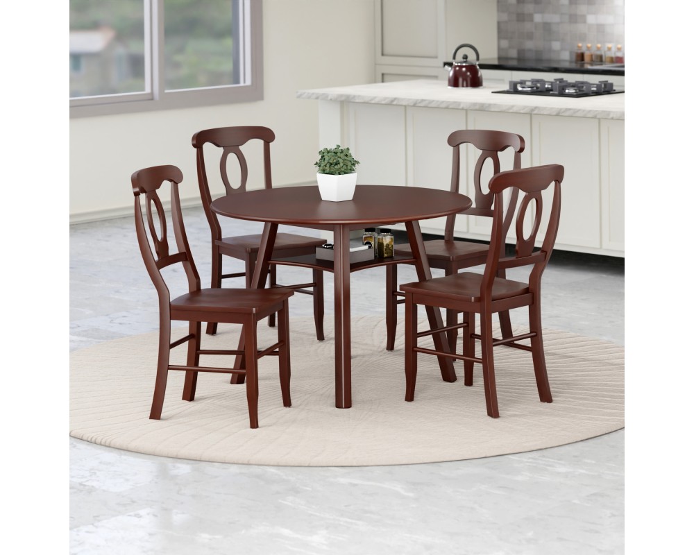 Marbelle Table 5-Pc Drop Leaf Dining Table with 4 Renaissance Chairs, Walnut Finish