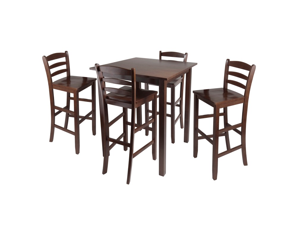 Parkland 5-Pc High Dining Table with 4 Ladder Back Bar Stools, Walnut