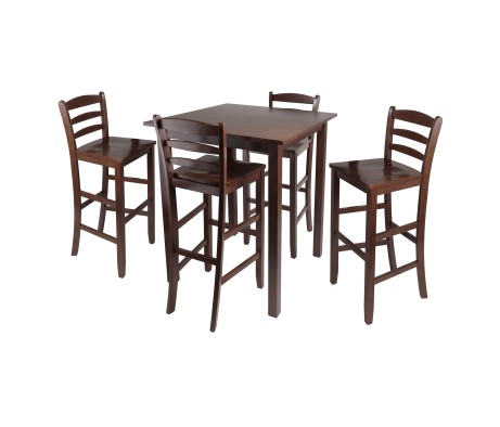 Parkland 5-Pc High Dining Table with 4 Ladder Back Bar Stools, Walnut