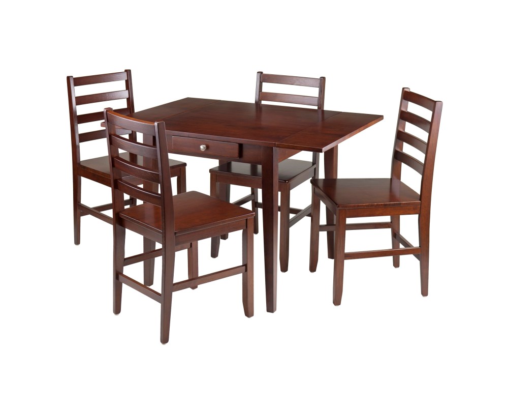 Hamilton Extendable Dining Table with 4 Ladder-Back Chairs, 42' Wide, Walnut